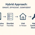 Hybrid home-buying infographic combining virtual and in-person showings