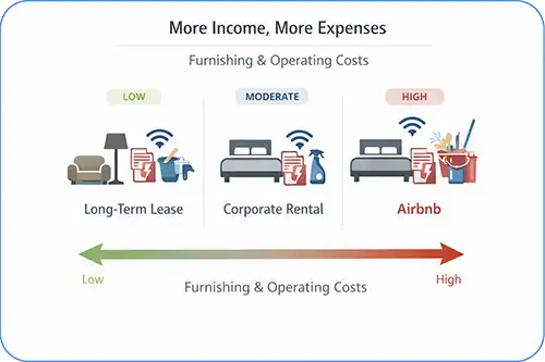 Infographic comparing furnishing and operating costs for rental types
